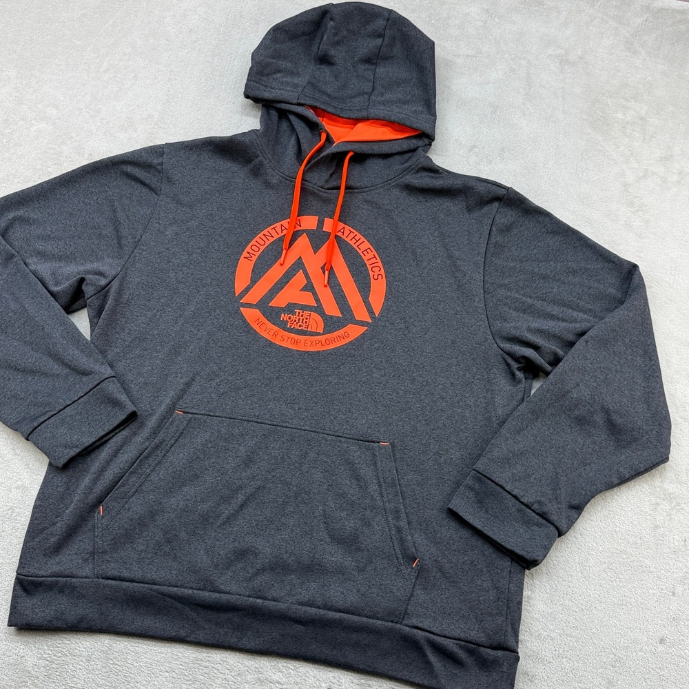 The North Face Hoodie Mens XL Gray Orange Mountain Athletics Pullover CBD5